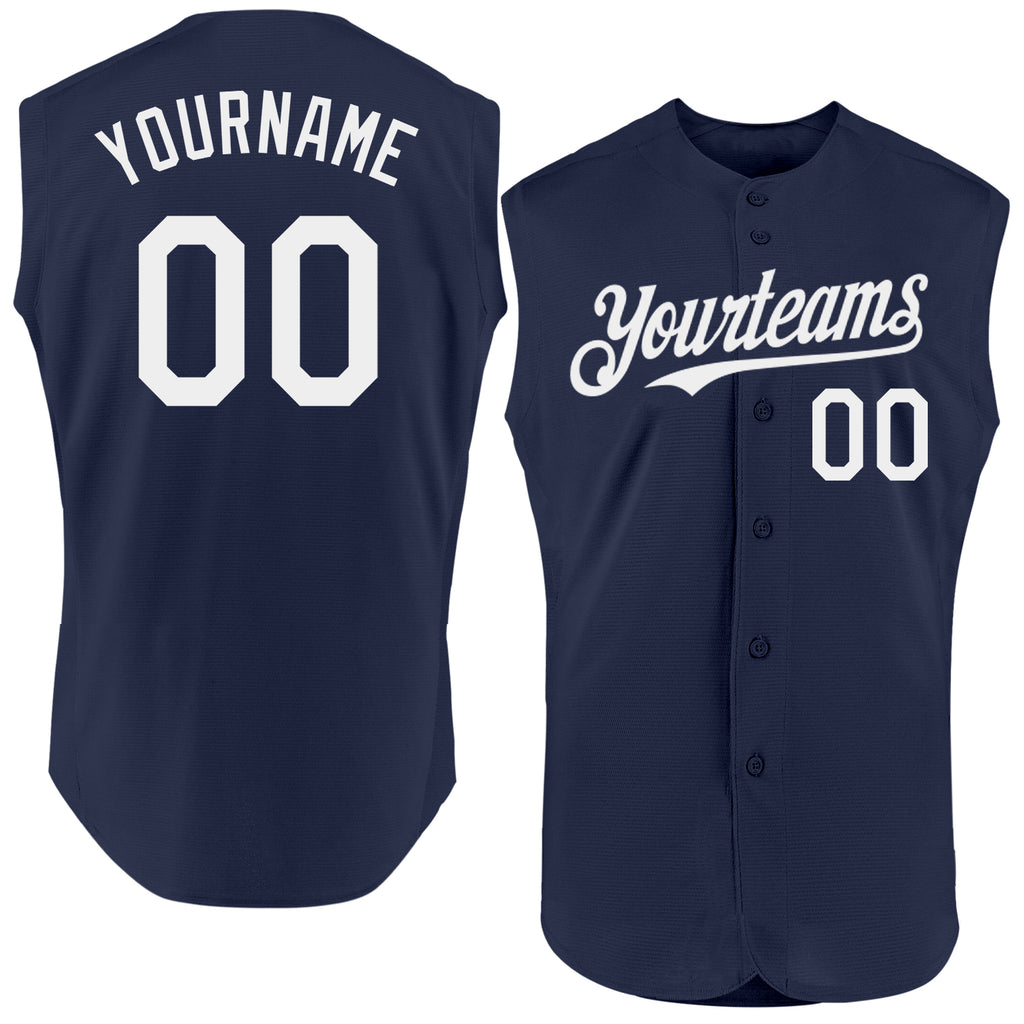 Custom Navy White Authentic Sleeveless Baseball Jersey