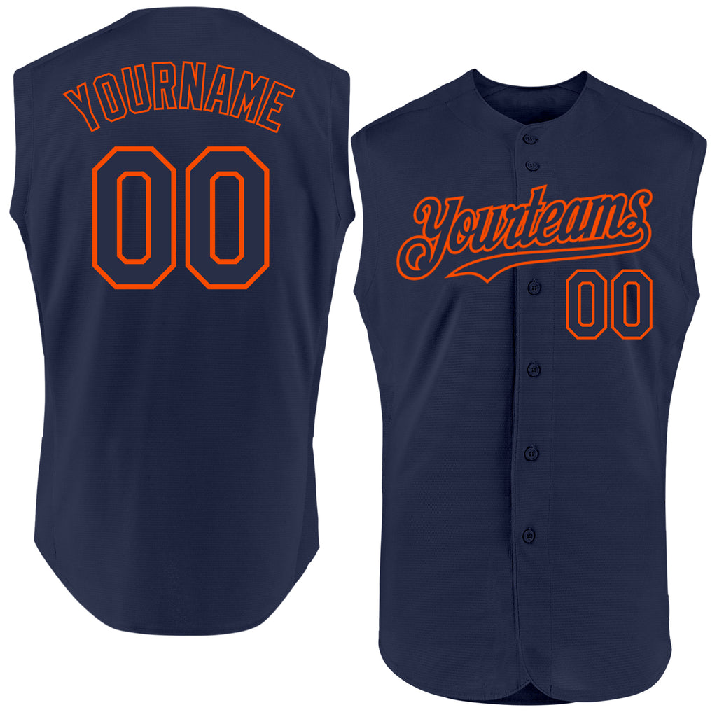 Custom Navy Orange Authentic Sleeveless Baseball Jersey