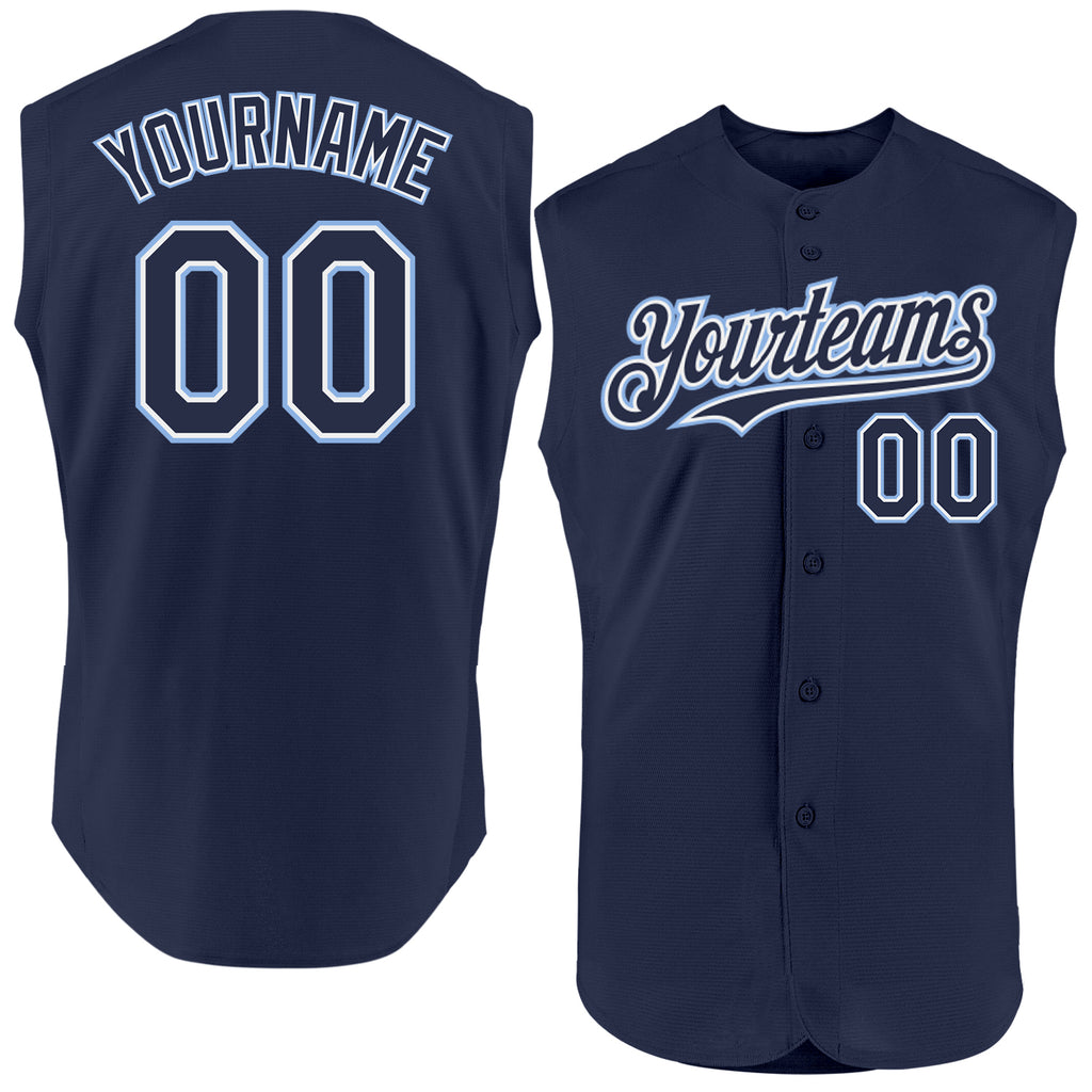 Custom Navy White-Light Blue Authentic Sleeveless Baseball Jersey