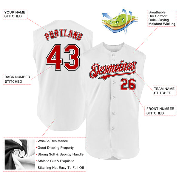 Custom White Red-Black Authentic Sleeveless Baseball Jersey