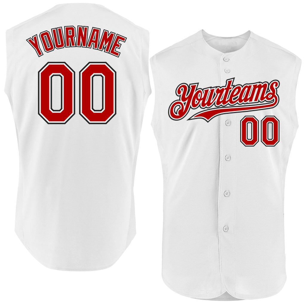 Custom White Red-Black Authentic Sleeveless Baseball Jersey