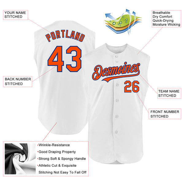 Custom White Orange-Royal Authentic Sleeveless Baseball Jersey