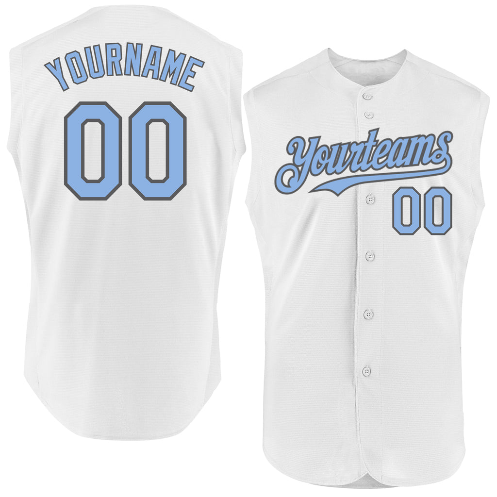 Custom White Light Blue-Steel Gray Authentic Sleeveless Baseball Jersey