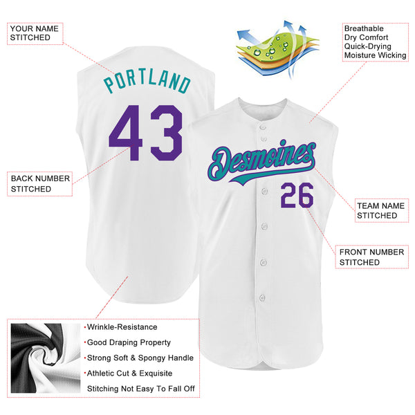 Custom White Purple-Teal Authentic Sleeveless Baseball Jersey