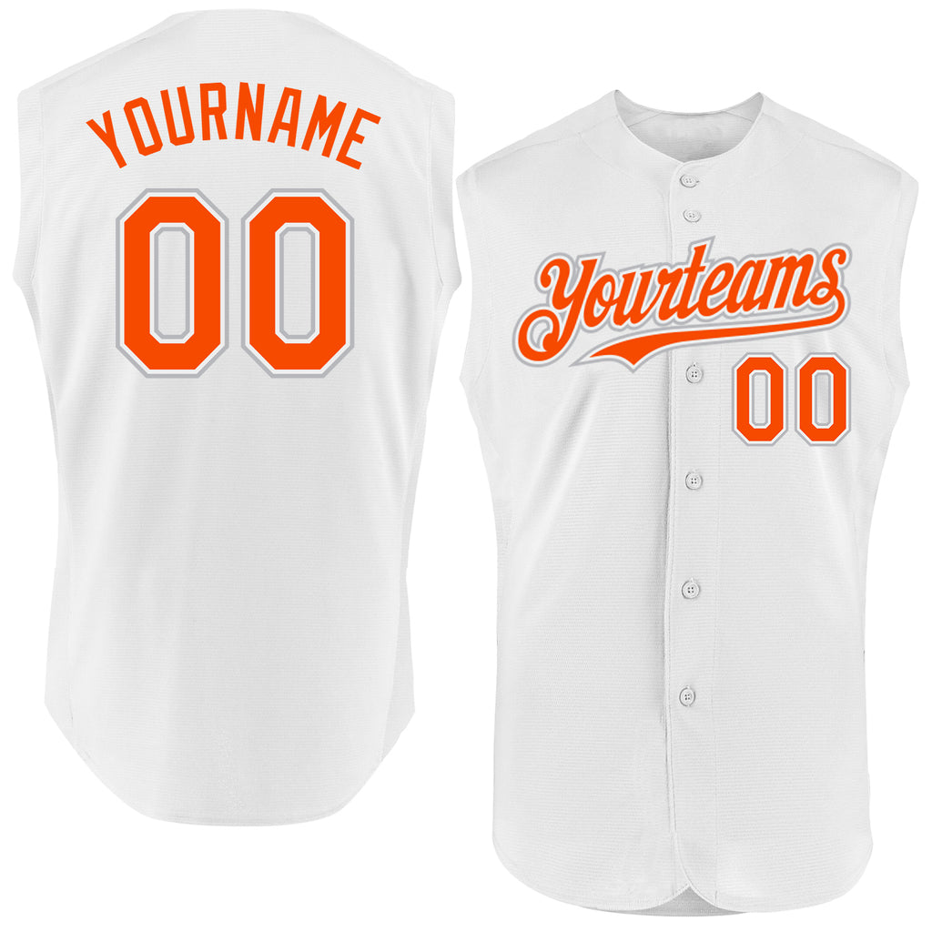 Custom White Orange-Gray Authentic Sleeveless Baseball Jersey