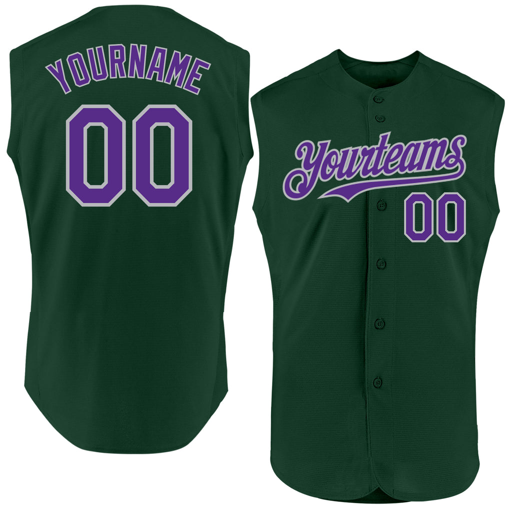 Custom Green Purple-Gray Authentic Sleeveless Baseball Jersey