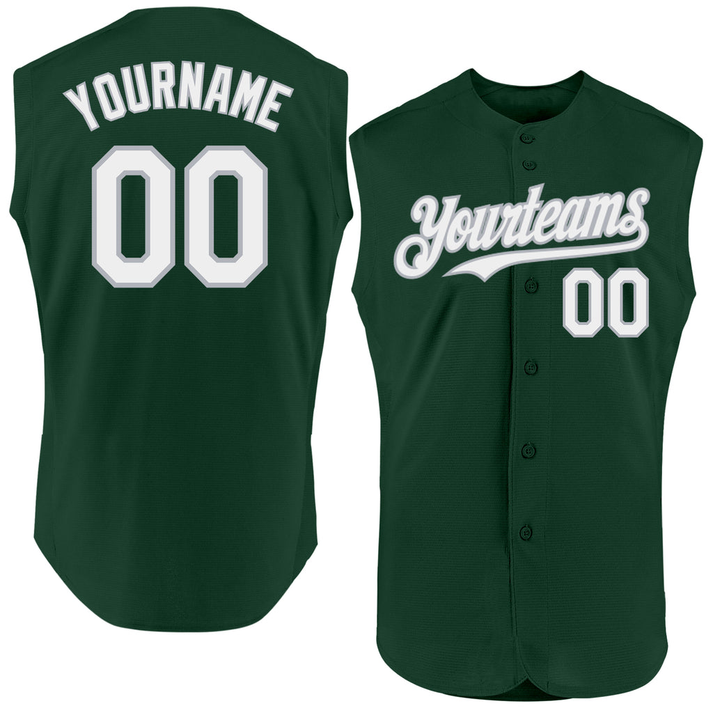 Custom Green White-Gray Authentic Sleeveless Baseball Jersey