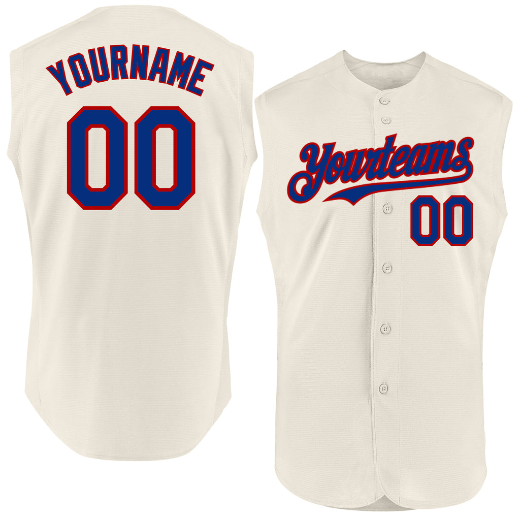 Custom Cream Royal-Red Authentic Sleeveless Baseball Jersey