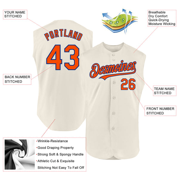 Custom Cream Orange-Royal Authentic Sleeveless Baseball Jersey