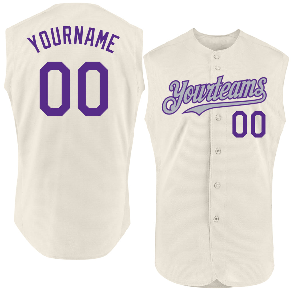 Custom Cream Purple-Gray Authentic Sleeveless Baseball Jersey