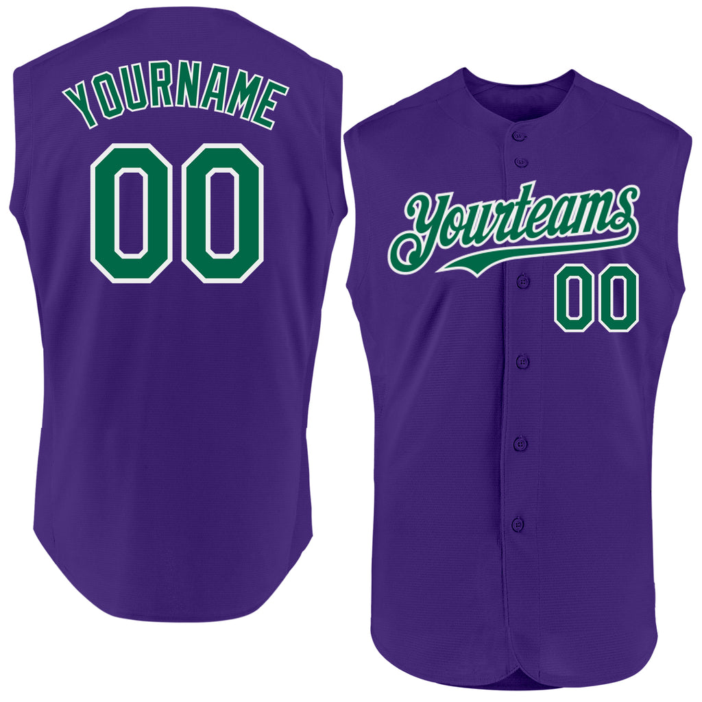 Custom Purple Kelly Green-White Authentic Sleeveless Baseball Jersey