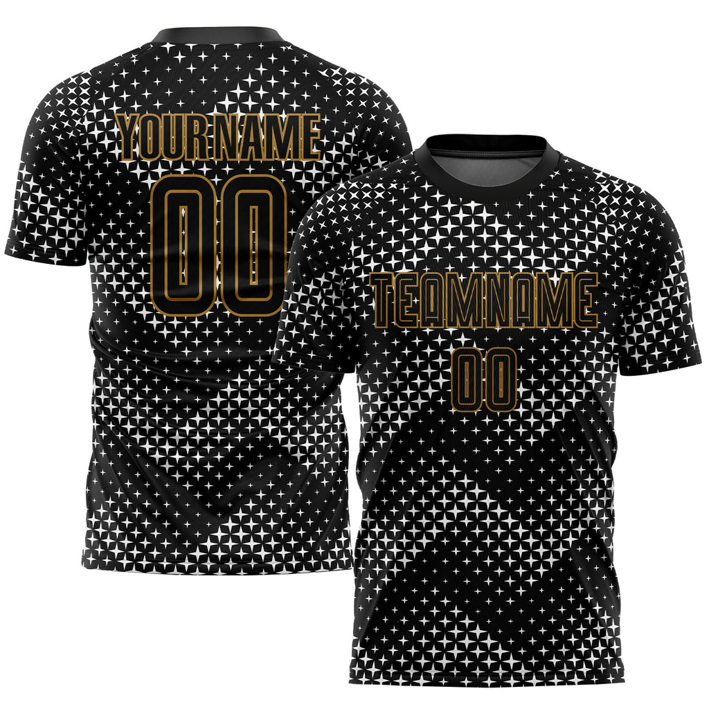 Custom Black Black-Old Gold Sublimation Soccer Uniform Jersey