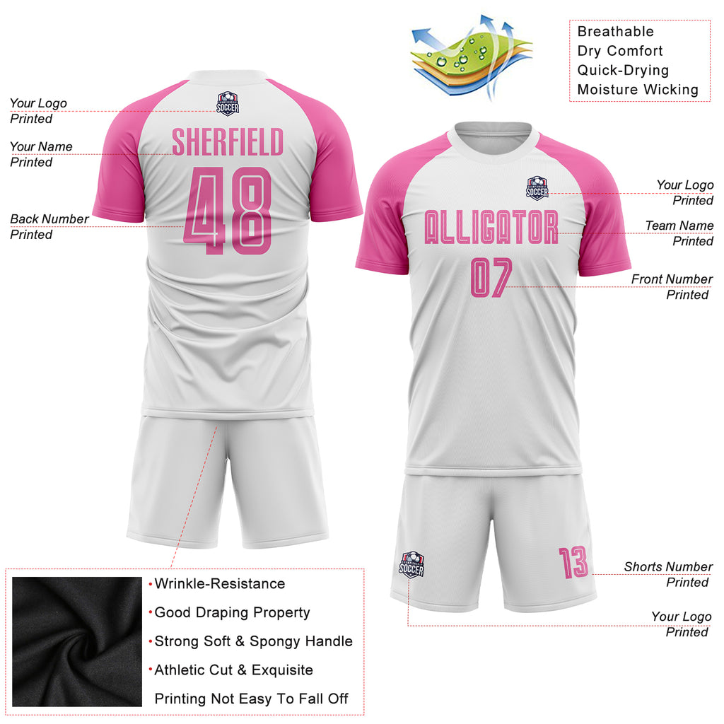 Custom White Pink Sublimation Soccer Uniform Jersey Fast Shipping