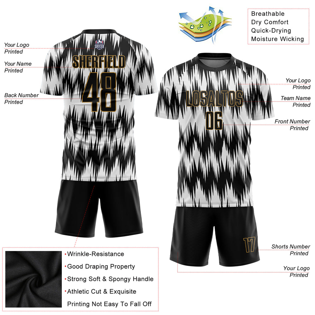 Custom Graffiti Pattern Black-Old Gold Sublimation Soccer Uniform Jersey