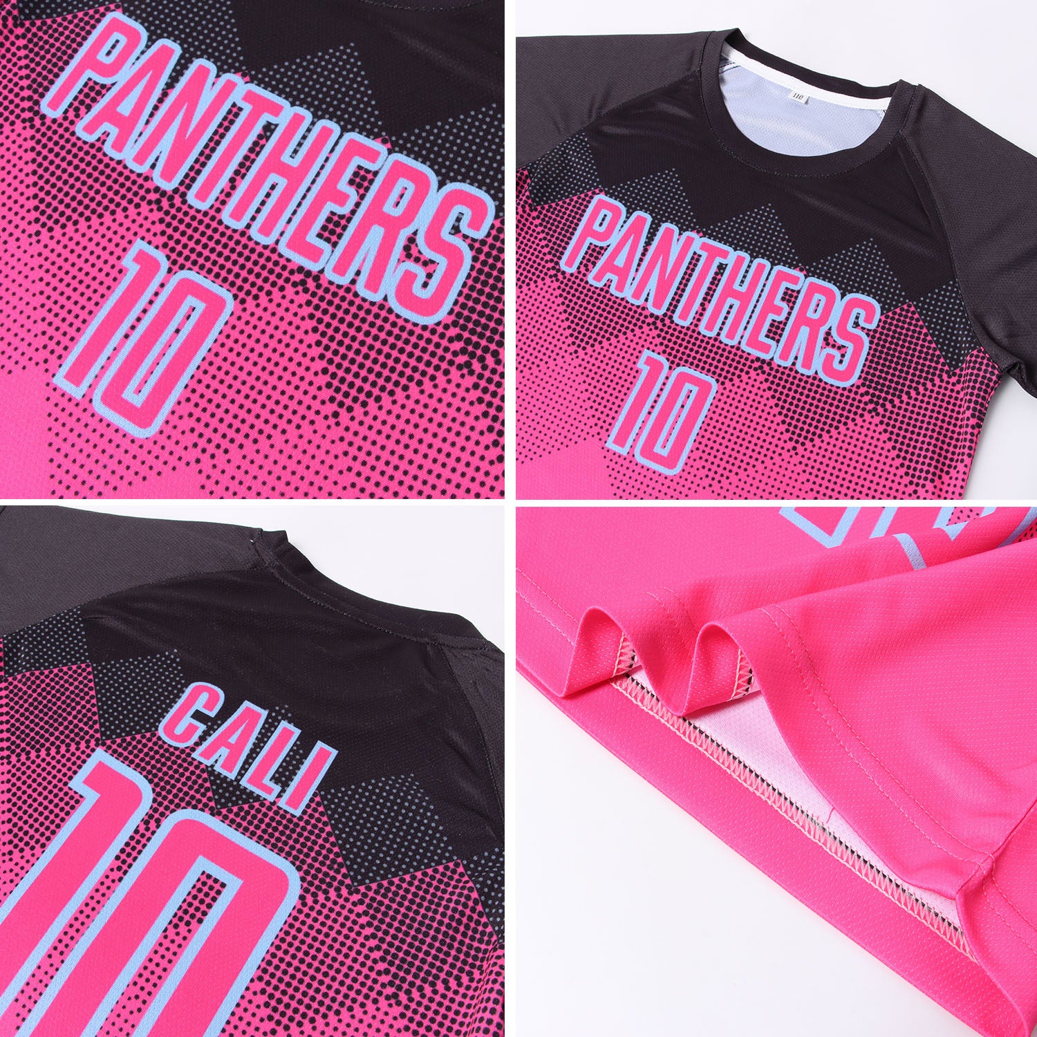 Custom Pink Black-LIght Blue Gradient Square Shape Sublimation Soccer Uniform Jersey