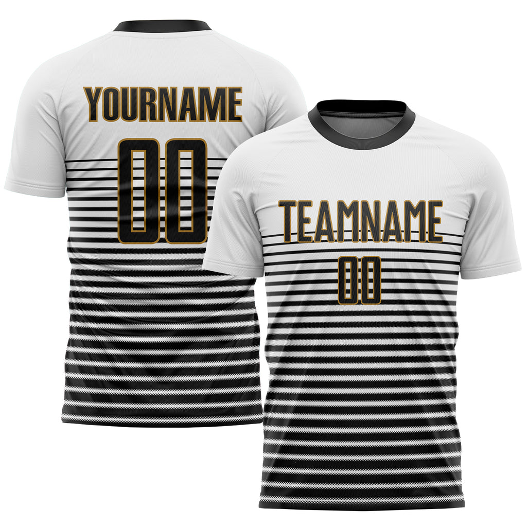 Custom White Black-Old Gold Sublimation Soccer Uniform Jersey