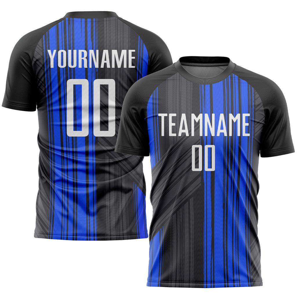 Custom Black White-Royal Sublimation Soccer Uniform Jersey