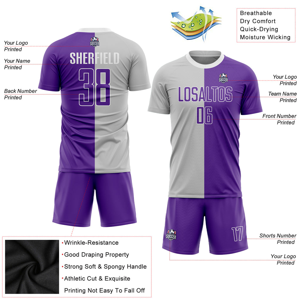 Cheap Custom Neon Green Purple-White Sublimation Soccer Uniform