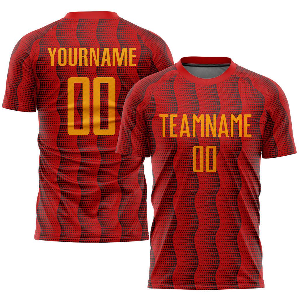 Custom Red Gold Sublimation Soccer Uniform Jersey