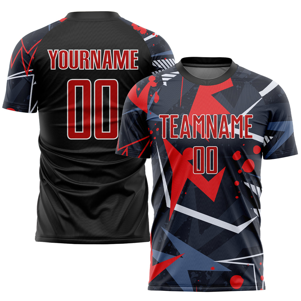 Custom Black Red-White Sublimation Soccer Uniform Jersey