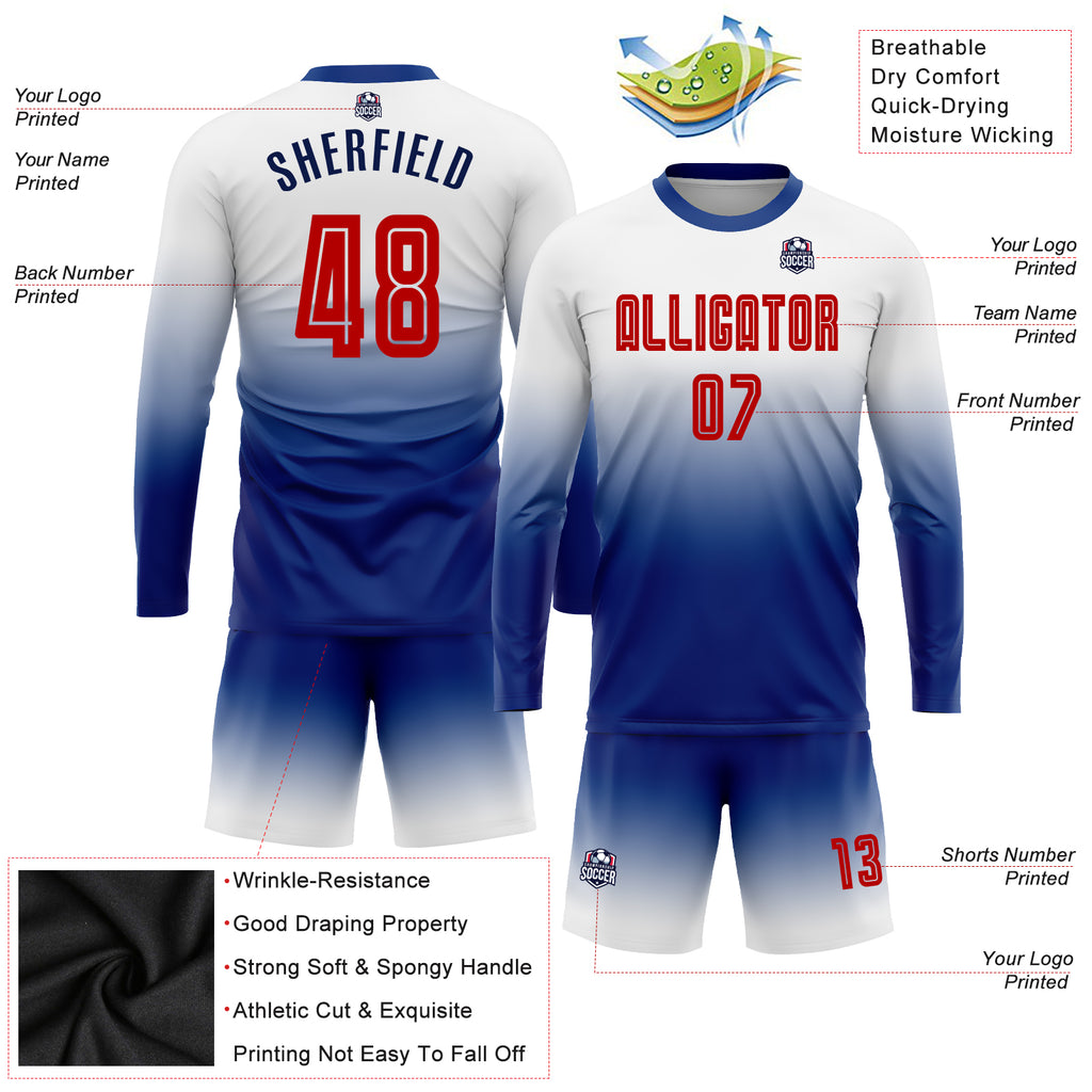 Cheap Custom Electric Blue Red-Navy Sublimation Soccer Uniform