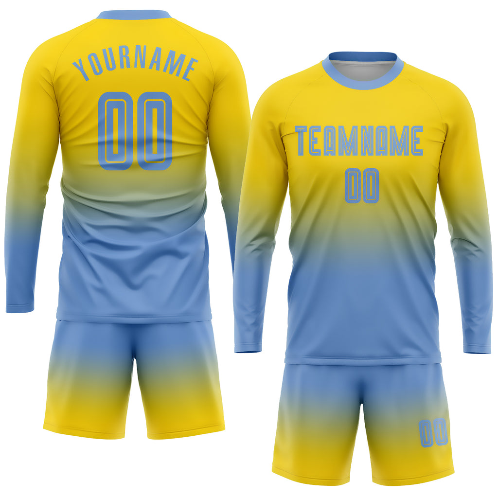 Custom Gray Light Blue-White Sublimation Split Fashion Soccer Uniform Jersey