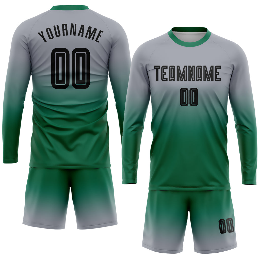 Custom Red White-Kelly Green Sublimation Long Sleeve Fade Fashion Soccer  Uniform Jersey