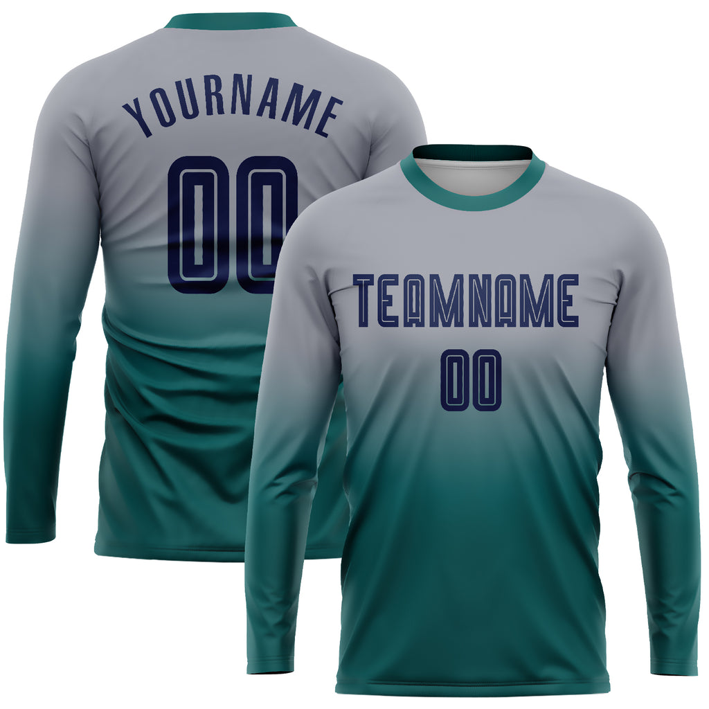 Custom Orange White-Light Blue Sublimation Long Sleeve Fade