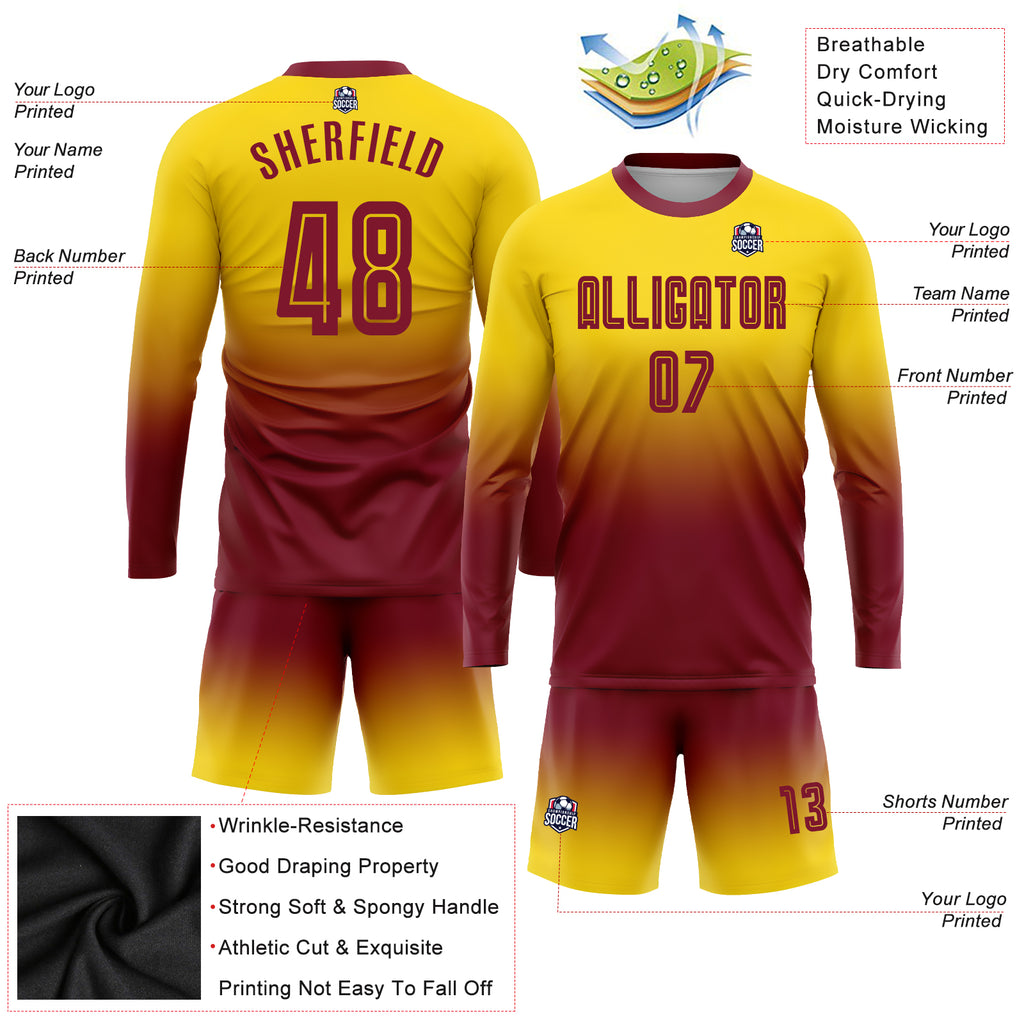 Custom Old Gold Red Sublimation Soccer Uniform Jersey