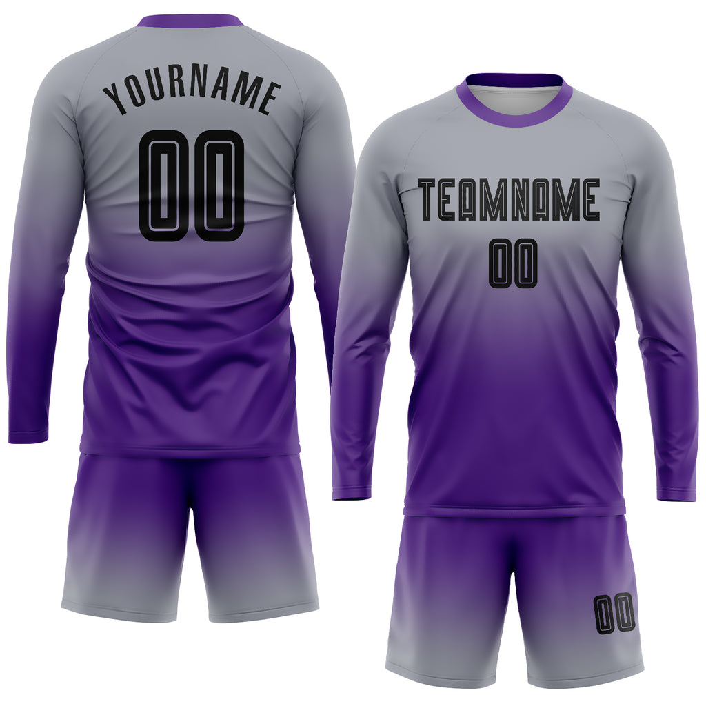 Custom Light Blue White-Purple Sublimation Long Sleeve Fade