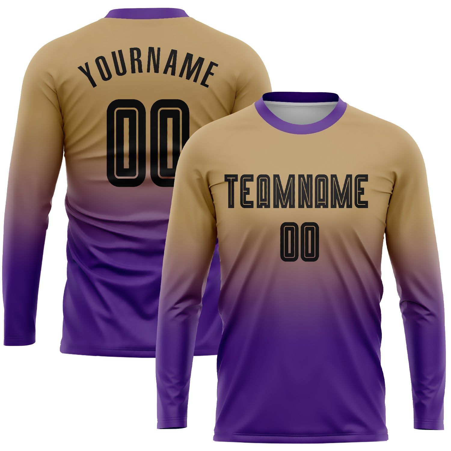 Custom Purple Gold-Black Sublimation Fade Fashion Soccer Uniform