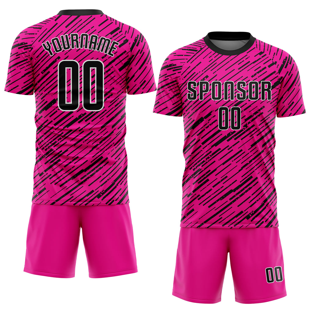 Custom Pink Black-White Sublimation Soccer Uniform Jersey Free