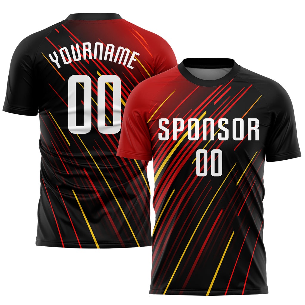 Custom Red White Black-Gold Sublimation Soccer Uniform Jersey