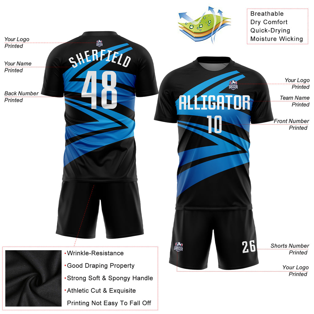 Custom White Black-Light Blue Sublimation Soccer Uniform Jersey Free  Shipping – Fiitg