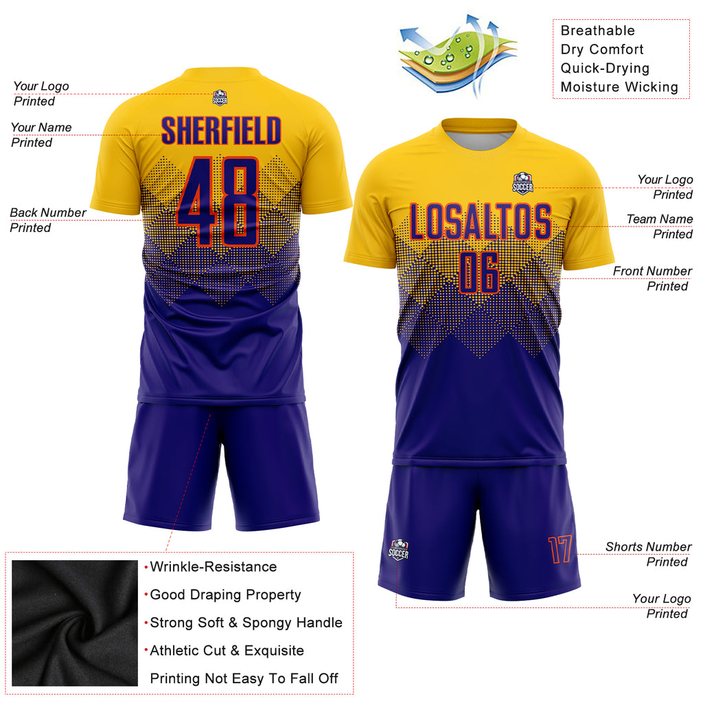 Custom Aqua Blue Gold-Purple Sublimation Soccer Uniform Jersey