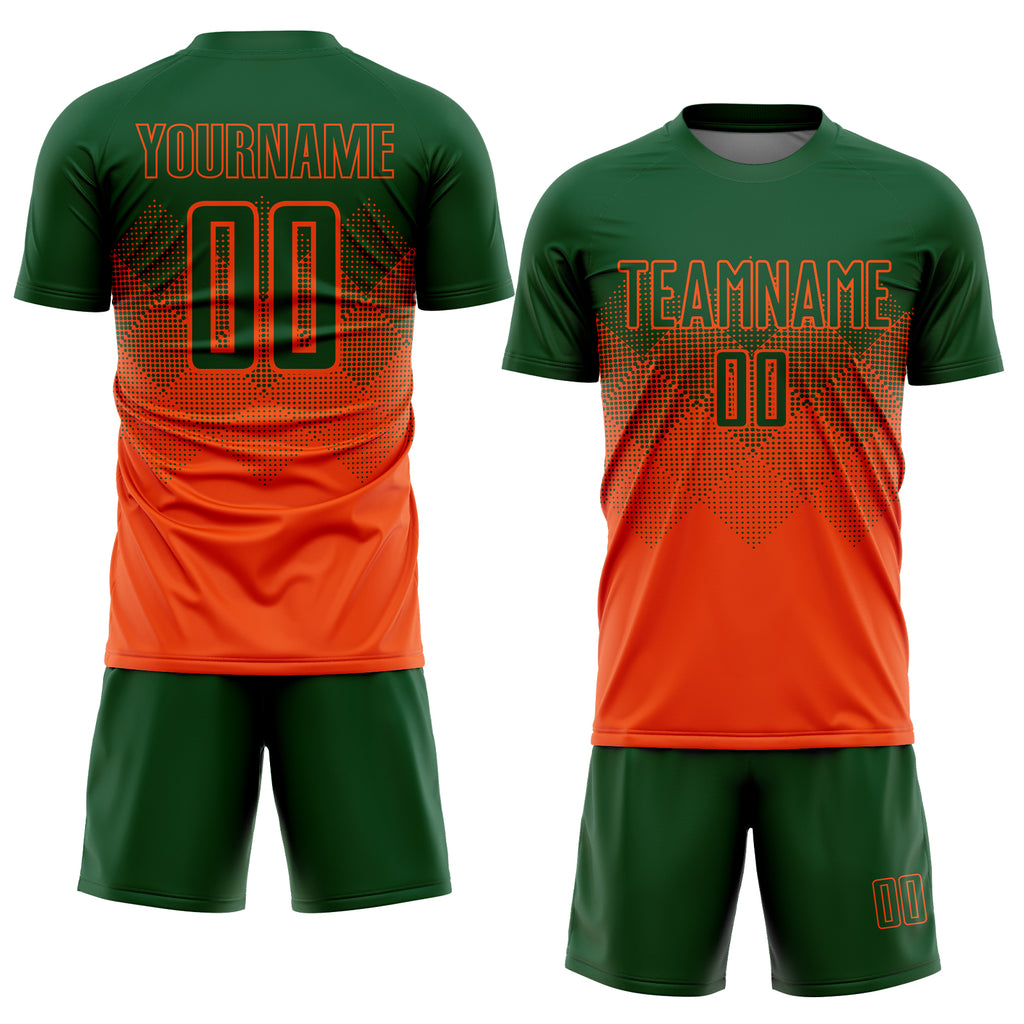 Custom Orange Green Sublimation Soccer Uniform Jersey Free