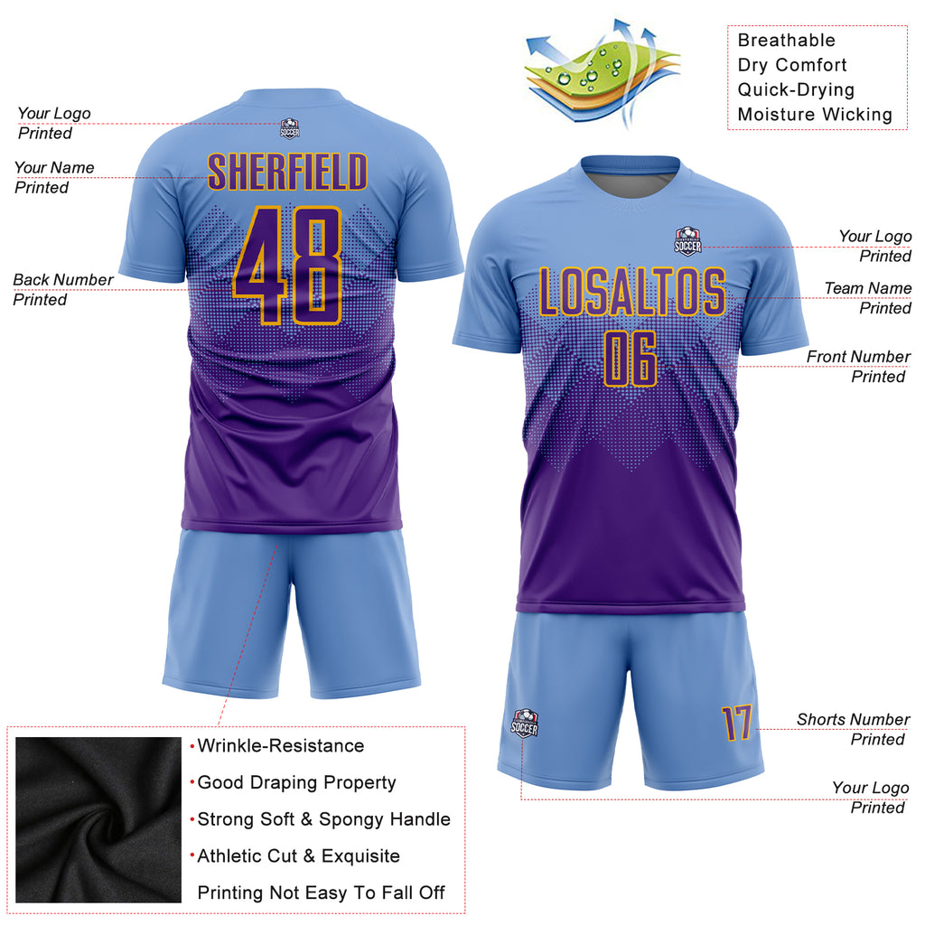 Custom Gold Purple-White Sublimation Soccer Uniform Jersey