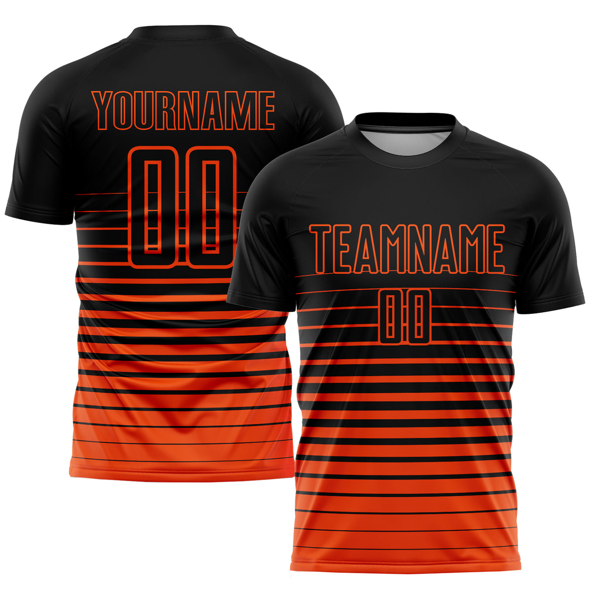 Custom Black Orange Pinstripe Fade Fashion Sublimation Soccer Uniform ...