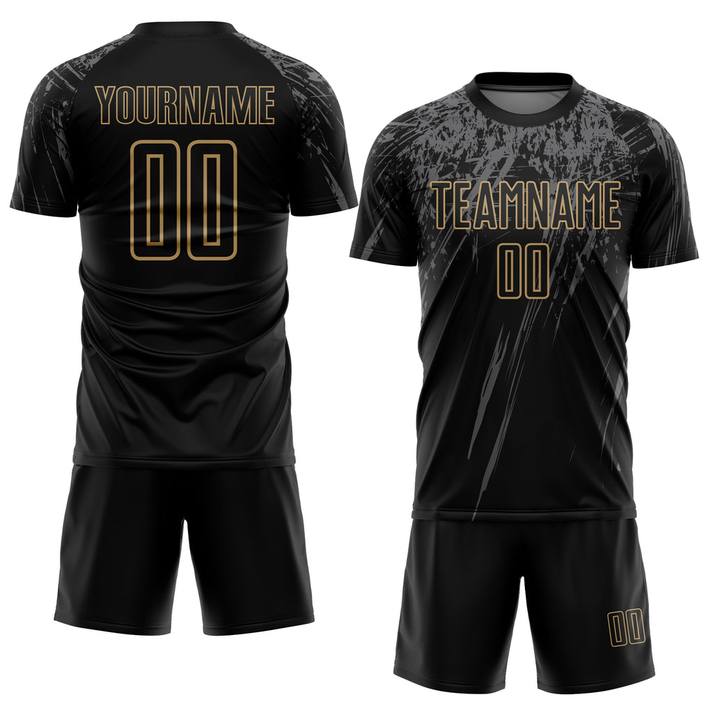 Cheap Custom Gold Black-Red Sublimation Soccer Uniform Jersey Free