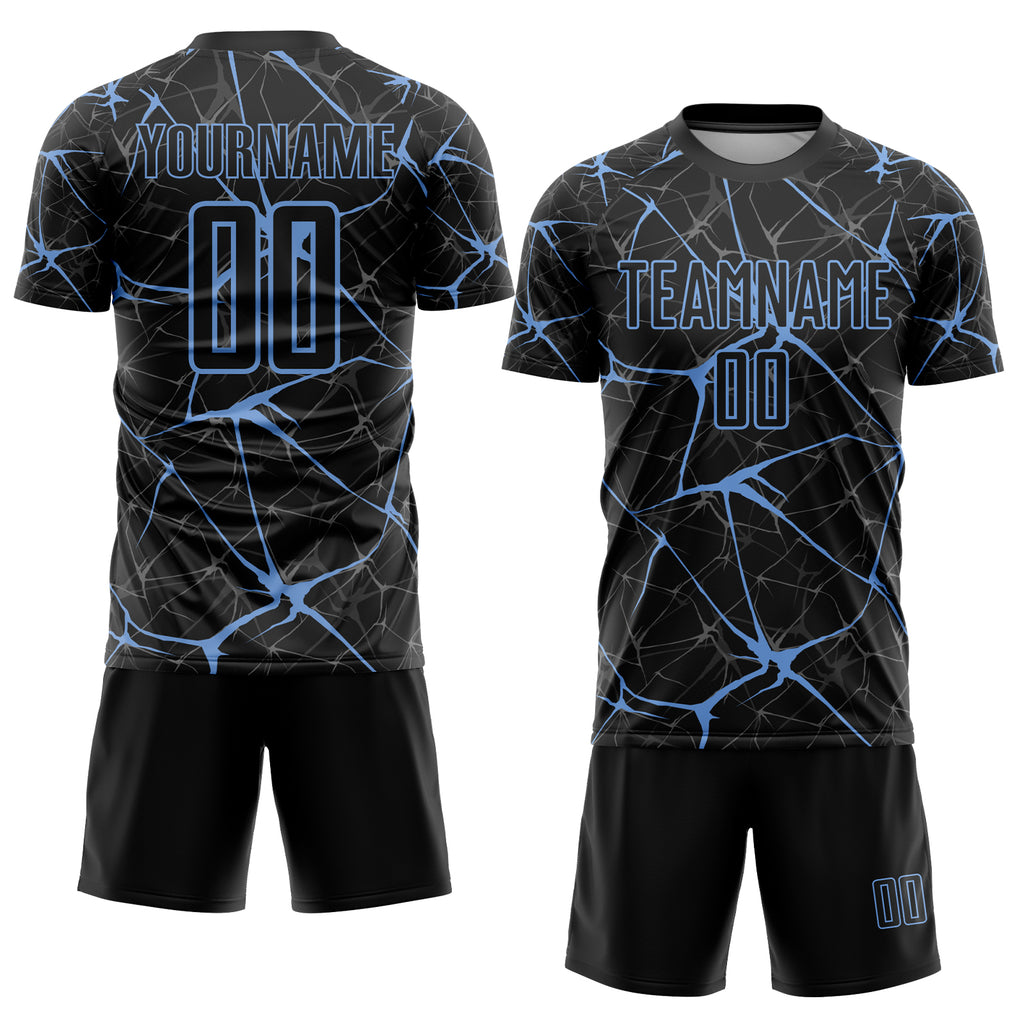 Custom Black Black Light Blue-Pink Sublimation Soccer Uniform Jersey Fast  Shipping – FiitgCustom