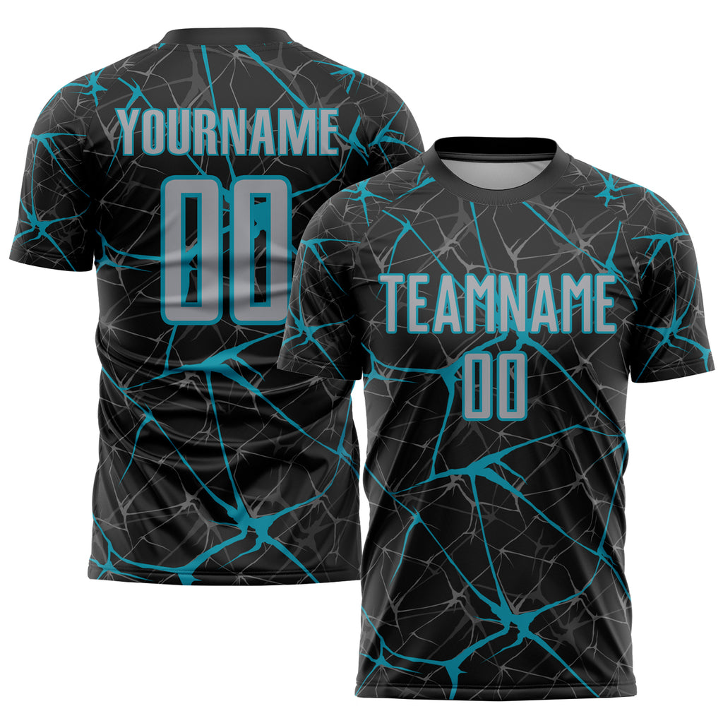 Custom Black Gray-Teal Sublimation Soccer Uniform Jersey