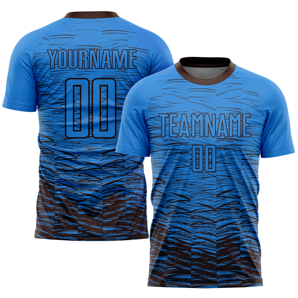 Custom Powder Blue Brown Sublimation Soccer Uniform Jersey