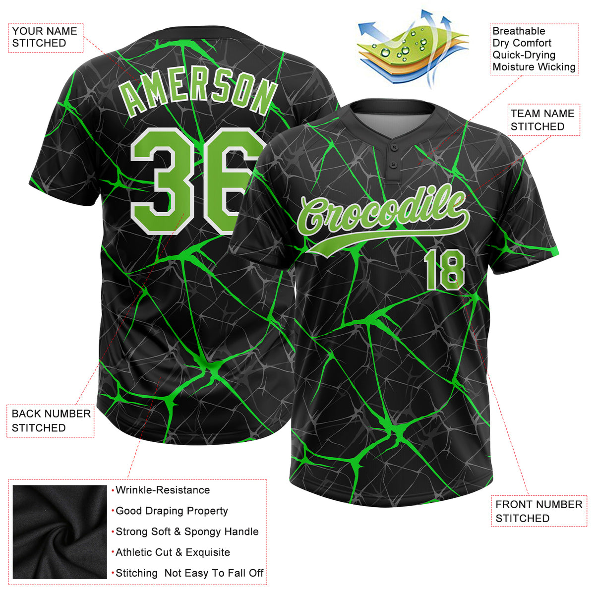 Custom Black Neon Green-Kelly Green Two-Button Softball Jersey Free ...