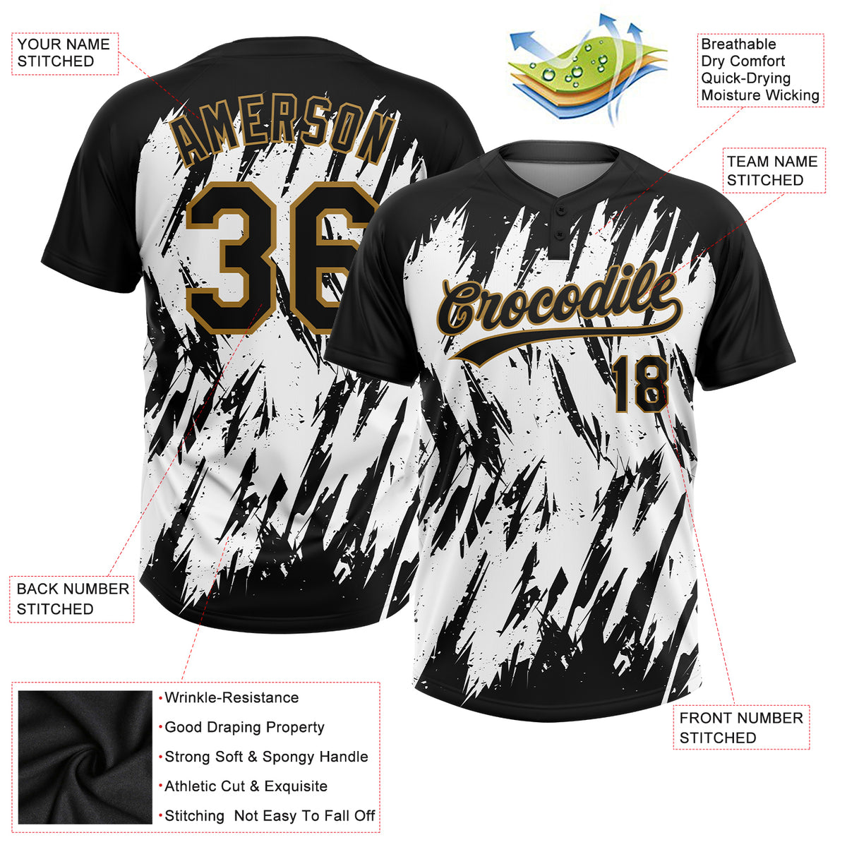 Custom White Black-Old Gold Two-Button Softball Jersey Free Shipping ...