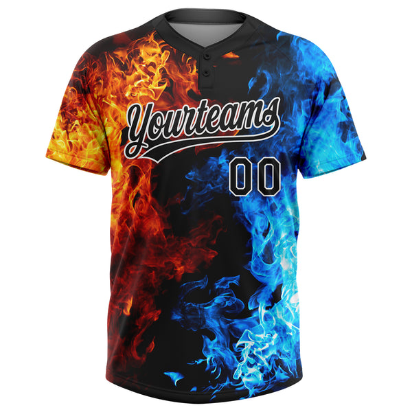 Custom Figure Black-White 3D Pattern Flame Two-Button Unisex Softball Jersey