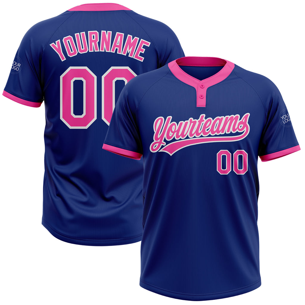 Custom Royal Pink-White Two-Button Unisex Softball Jersey