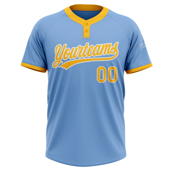 Custom Light Blue Gold-White Two-Button Unisex Softball Jersey