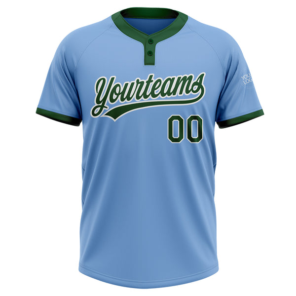 Custom Light Blue Green-White Two-Button Unisex Softball Jersey