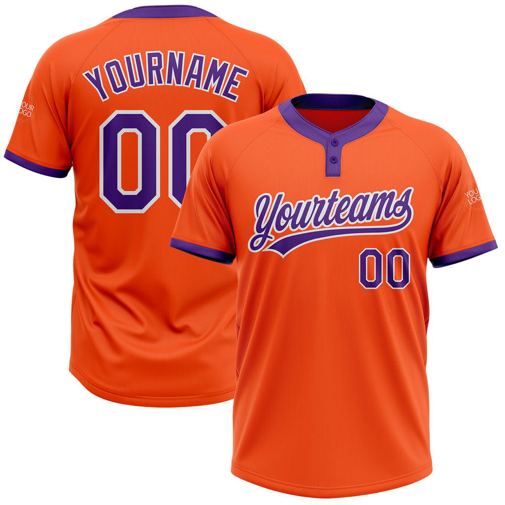 Custom Orange Purple-White Two-Button Unisex Softball Jersey