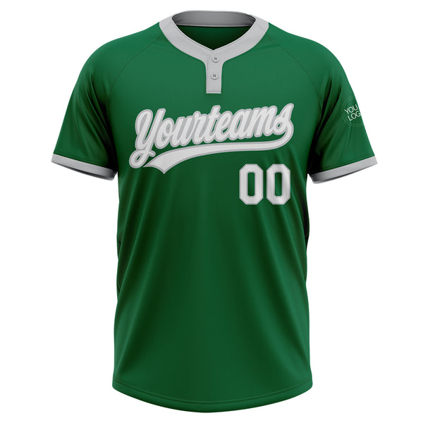 Custom Kelly Green White-Gray Two-Button Unisex Softball Jersey